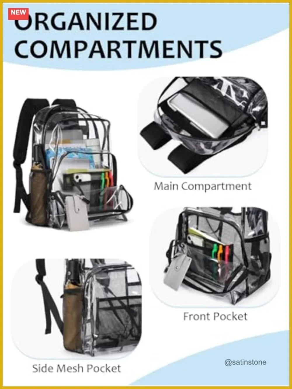 Heavy Duty 17 Inch Clear TPU Backpack with Multiple Pockets for School Work